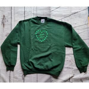 Irish Nana Shamrock Heart Embroidered Green Sweatshirt Jerzees Size M St Patrick
